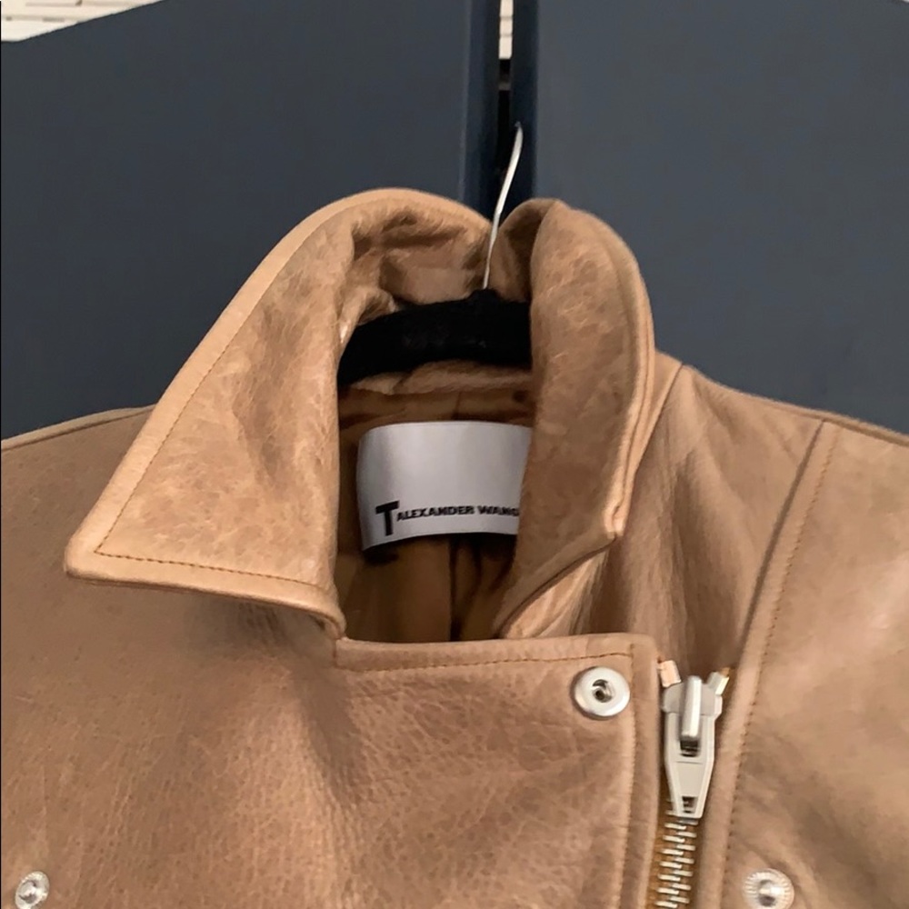 T Alexander Wang Distressed Crop Motto Leather Jacket - Picture 9 of 16